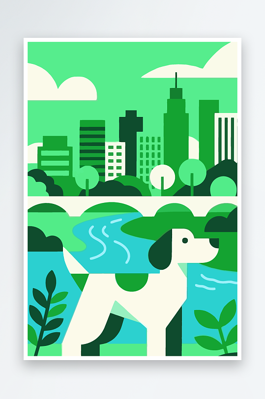 卡通狗绿植矢量插画-众图网