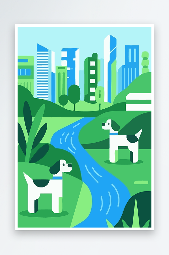 卡通狗绿植矢量插画-众图网