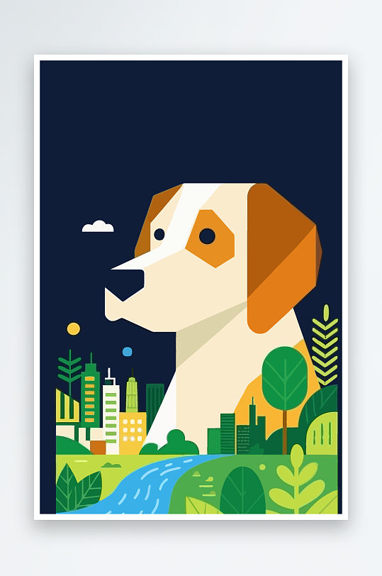 卡通狗绿植矢量插画-众图网