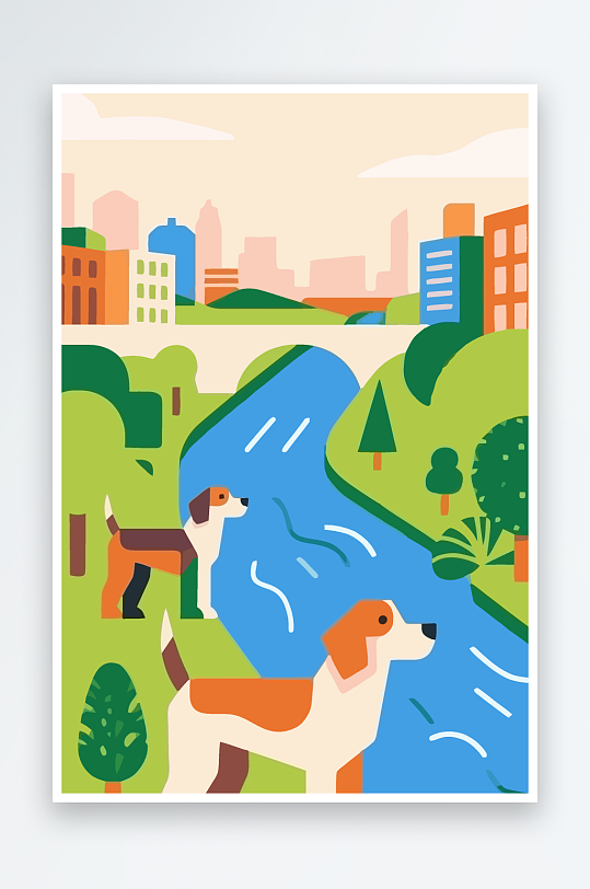 卡通狗绿植矢量插画-众图网