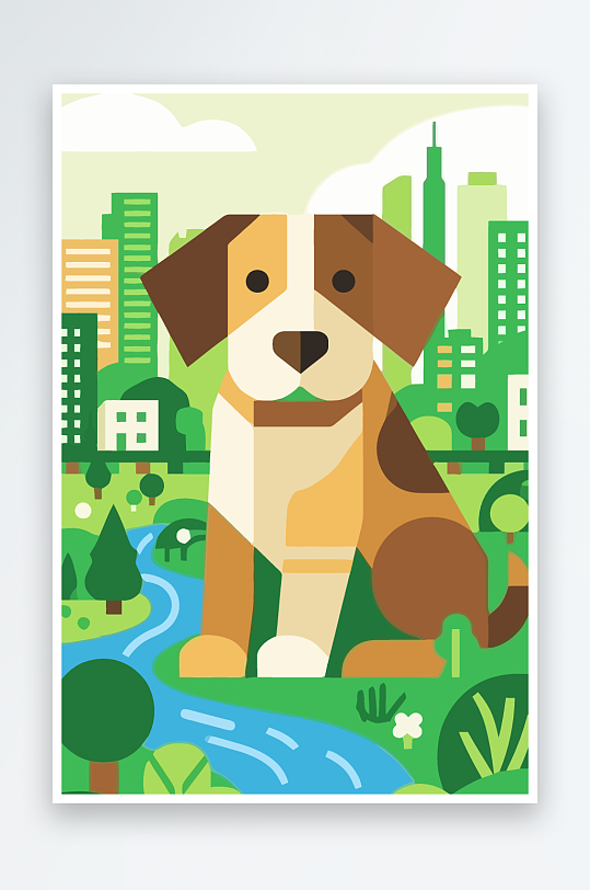 卡通狗绿植矢量插画-众图网