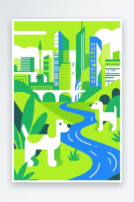 卡通狗绿植矢量插画元素-众图网