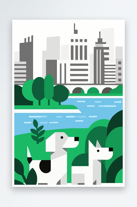 卡通狗绿植矢量插画元素-众图网