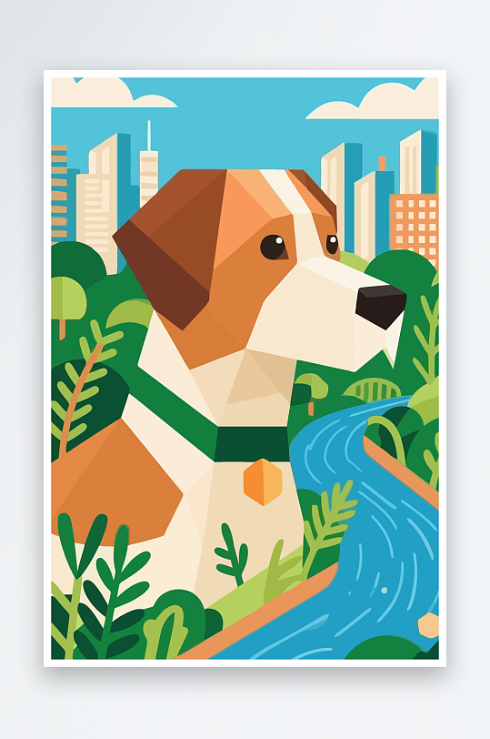 卡通狗绿植矢量插画元素-众图网