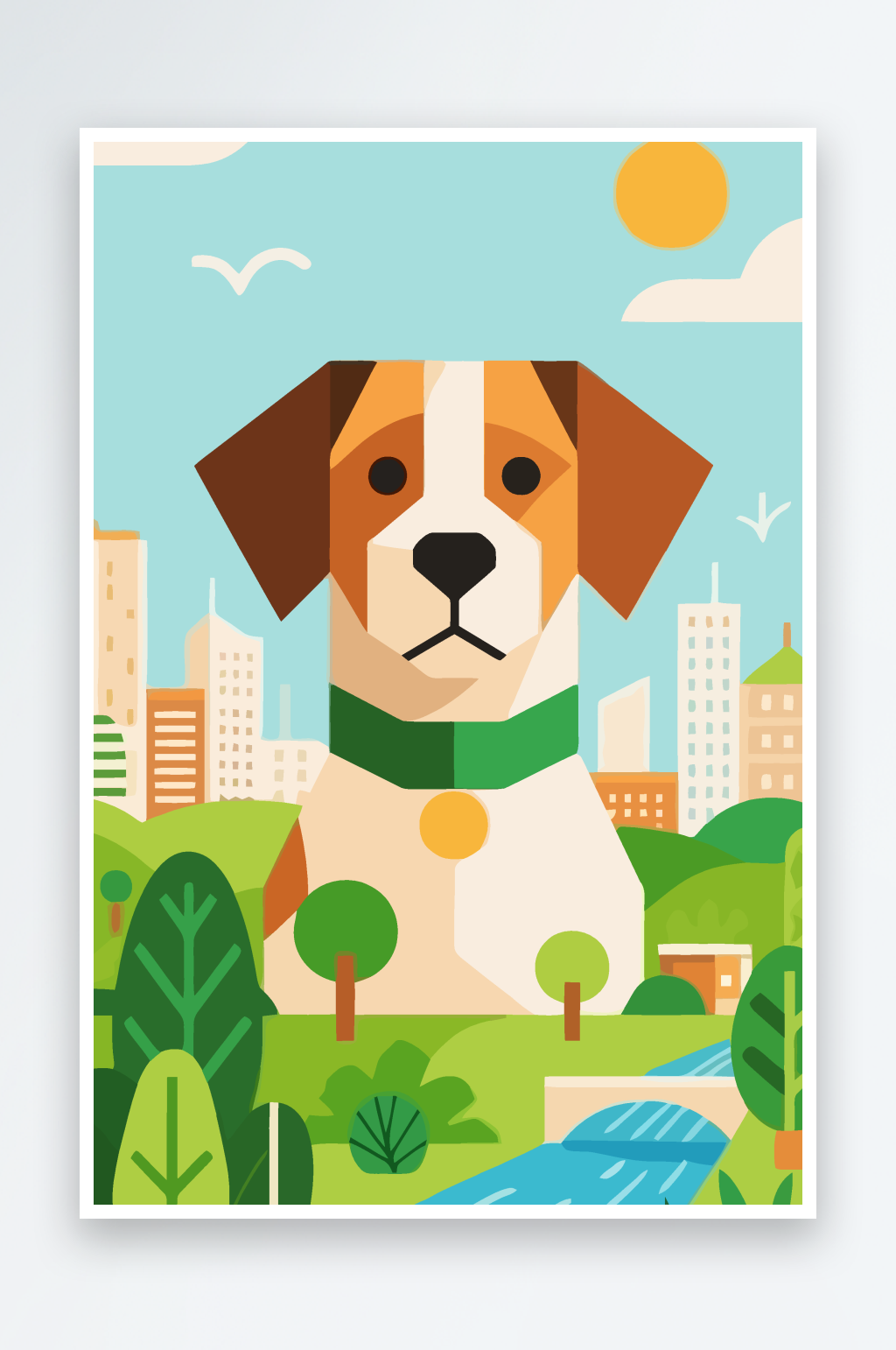 卡通狗绿植矢量插画元素素材