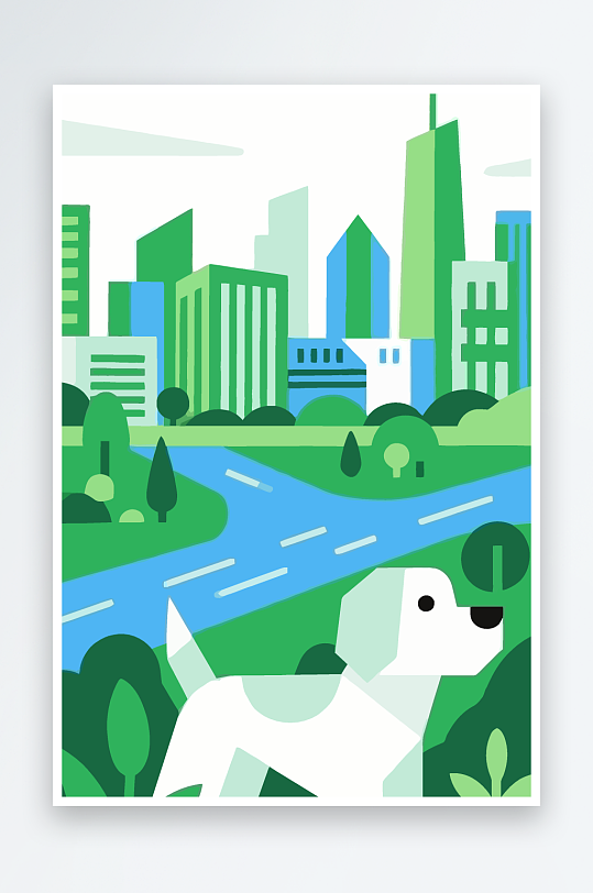 卡通狗绿植矢量插画元素-众图网