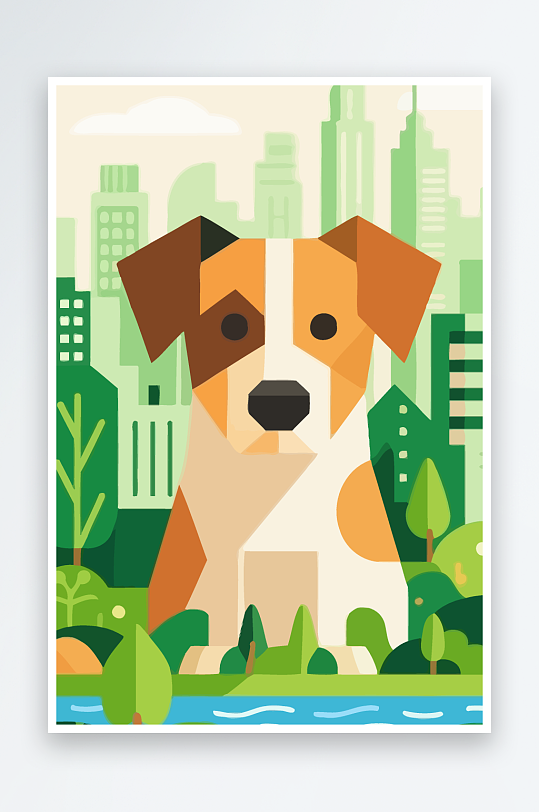 卡通狗绿植矢量插画元素-众图网