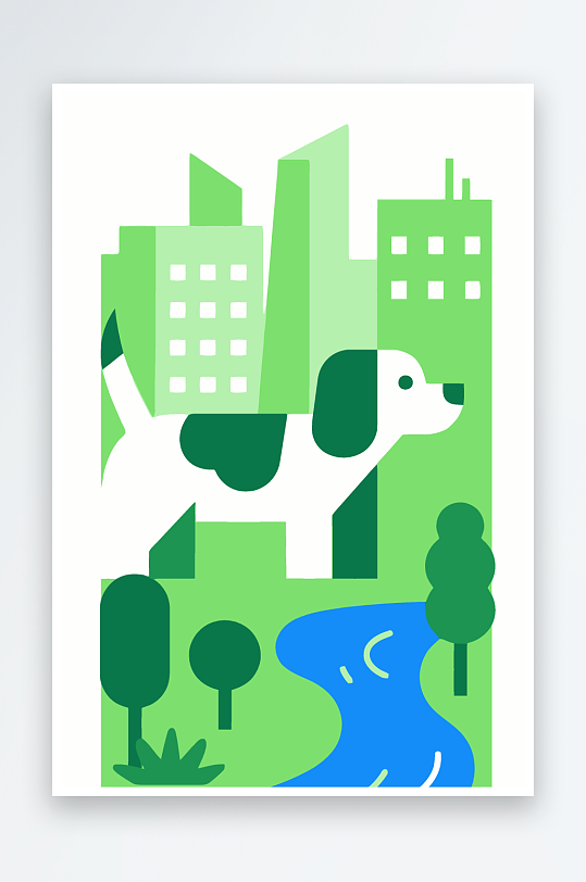 卡通狗绿植矢量插画元素-众图网