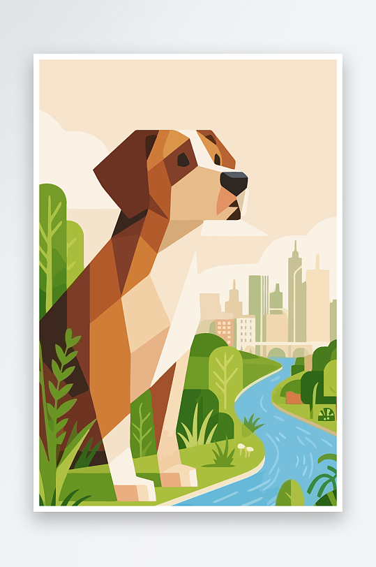 卡通狗绿植矢量插画元素-众图网