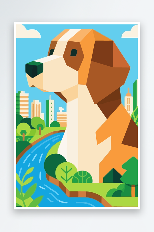 卡通狗绿植矢量插画元素-众图网