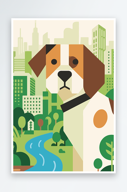 卡通狗绿植矢量插画-众图网