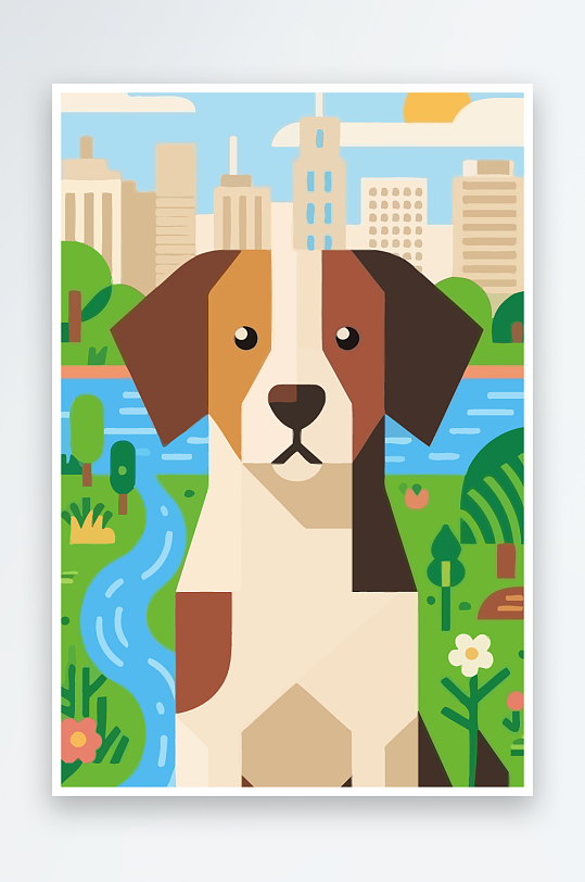 卡通狗绿植矢量插画-众图网