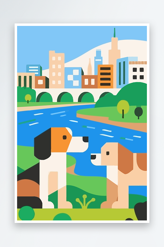 卡通狗绿植矢量插画-众图网