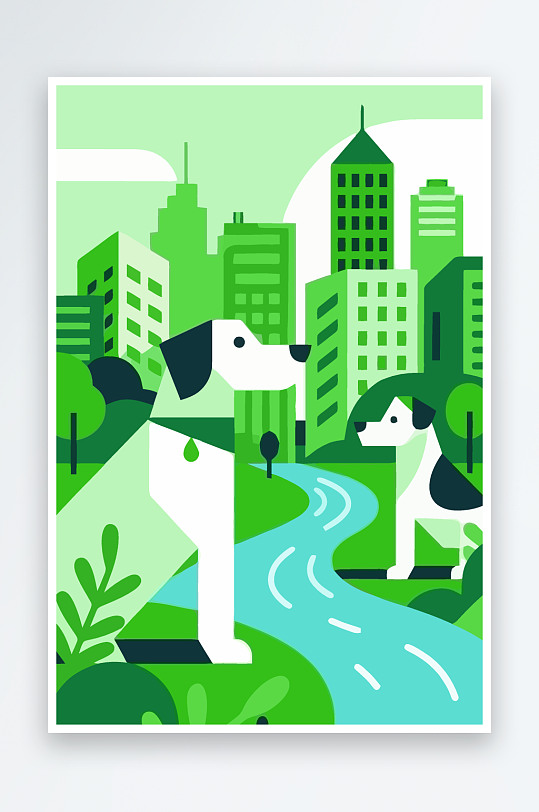 卡通狗绿植矢量插画-众图网