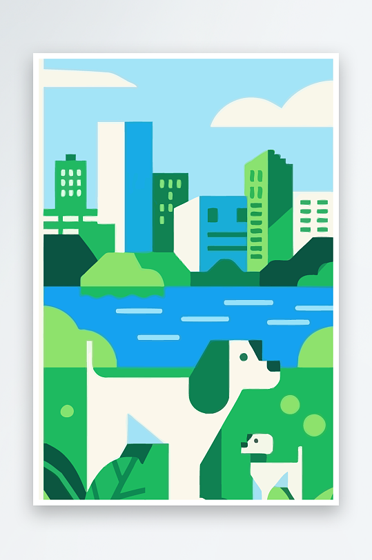 卡通狗绿植矢量插画-众图网