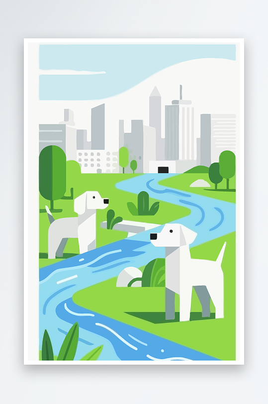 卡通狗绿植矢量插画-众图网