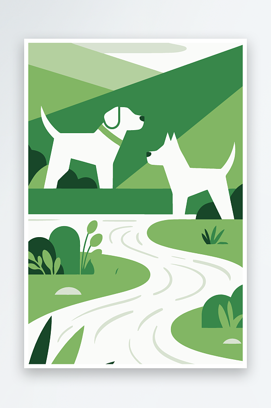 卡通狗绿植矢量插画元素-众图网