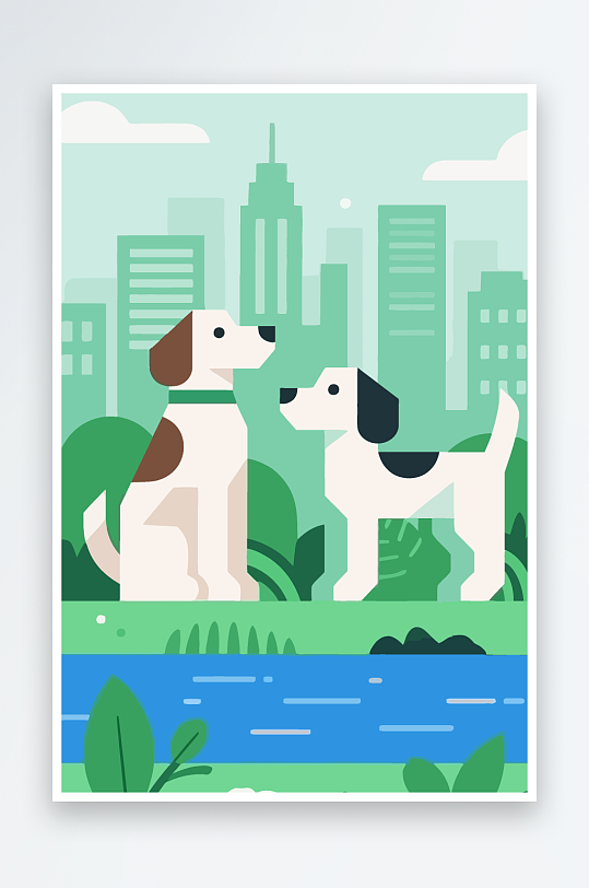 卡通狗绿植矢量插画元素-众图网