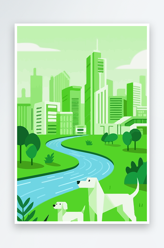 卡通狗绿植矢量插画元素-众图网