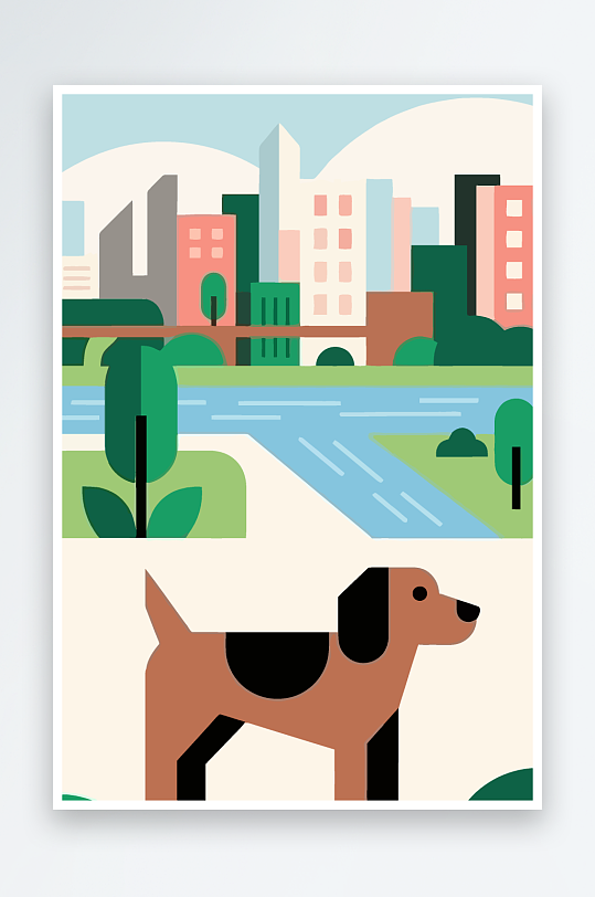 卡通狗绿植矢量插画元素-众图网