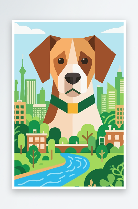 卡通狗绿植矢量插画元素-众图网