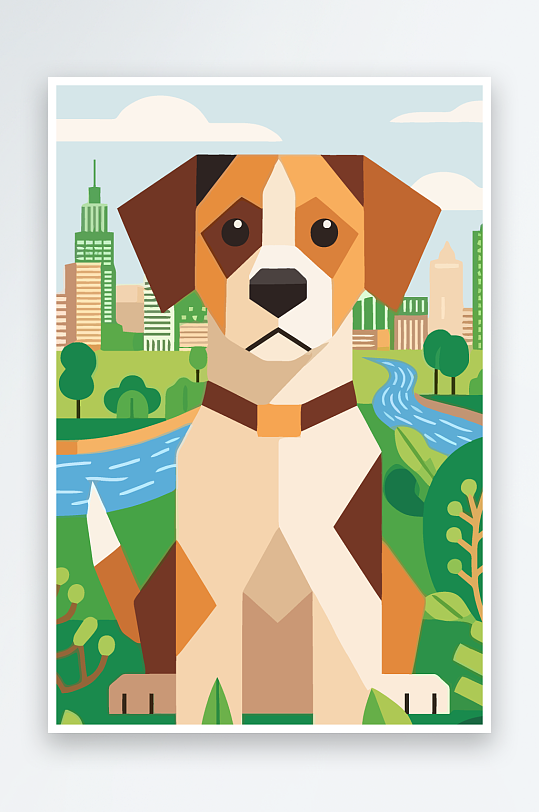 卡通狗绿植矢量插画元素-众图网