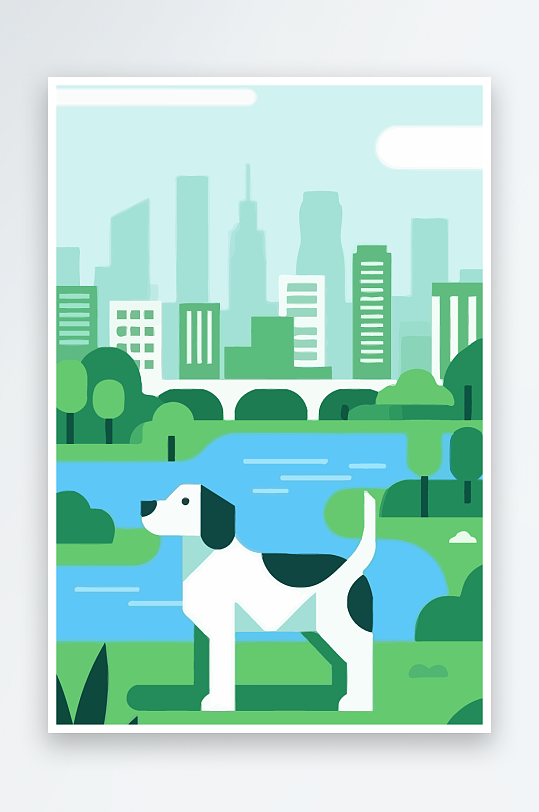 卡通狗绿植矢量插画元素-众图网