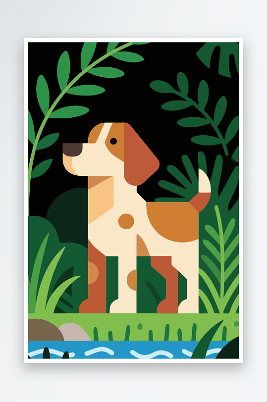 卡通狗绿植矢量插画元素-众图网