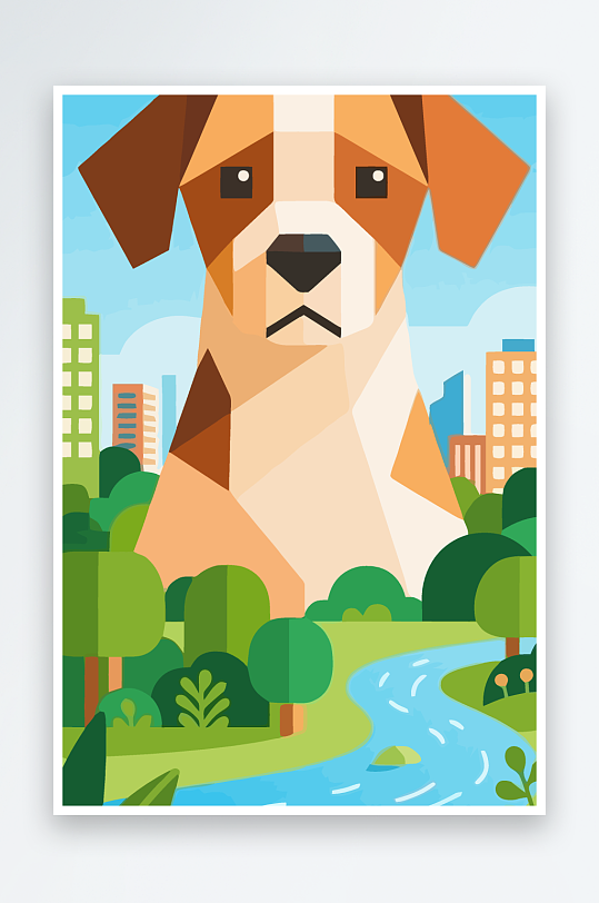 卡通狗绿植矢量插画元素-众图网