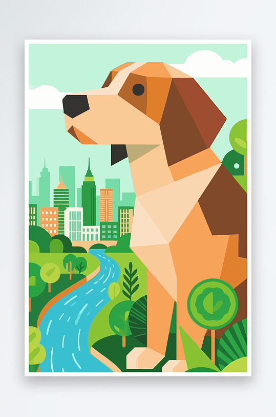 卡通狗绿植矢量插画元素-众图网