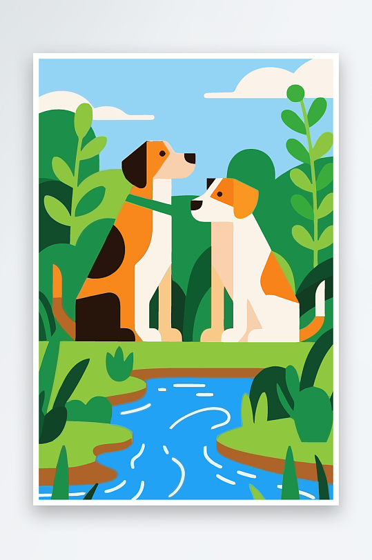 卡通狗绿植矢量插画元素-众图网