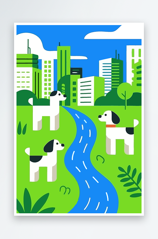 卡通狗绿植矢量插画元素-众图网