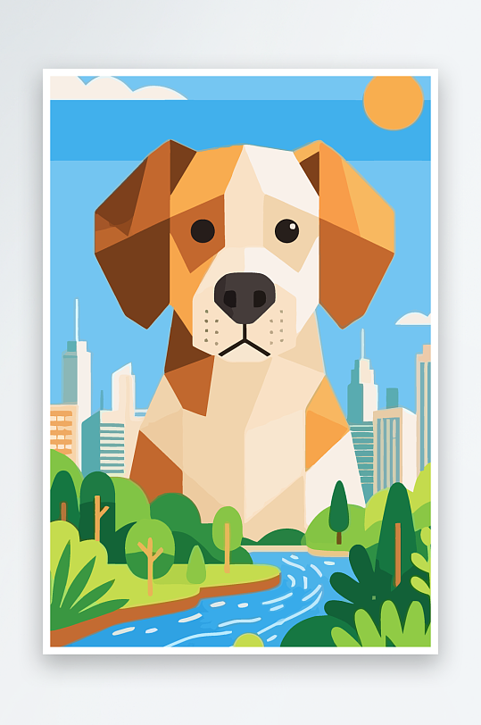 卡通狗绿植矢量插画-众图网