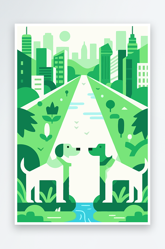 卡通狗绿植矢量插画-众图网