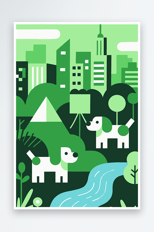 卡通狗绿植矢量插画-众图网