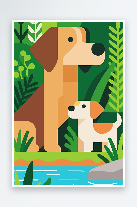 卡通狗绿植矢量插画-众图网