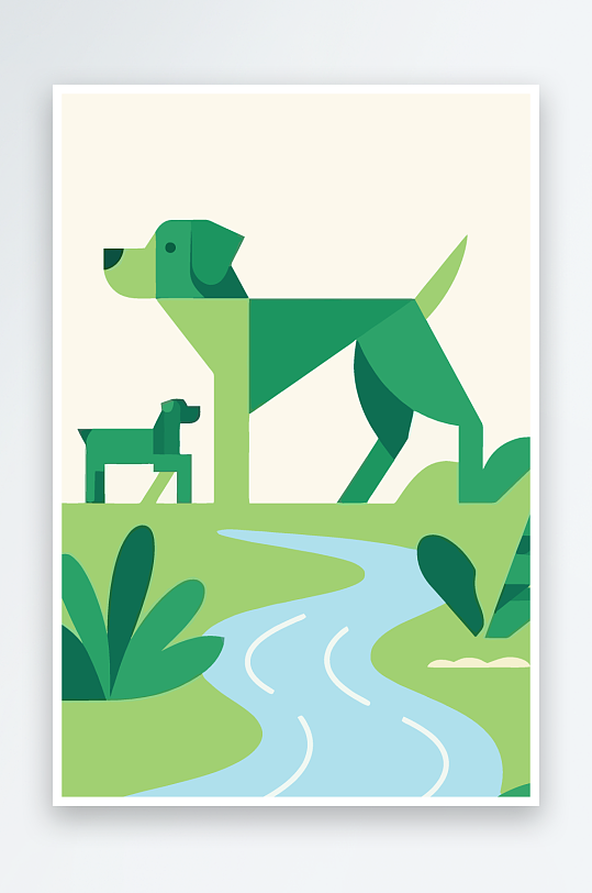 卡通狗绿植矢量插画-众图网