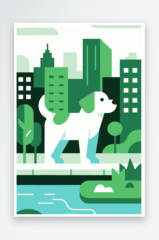 卡通狗绿植矢量插画-众图网