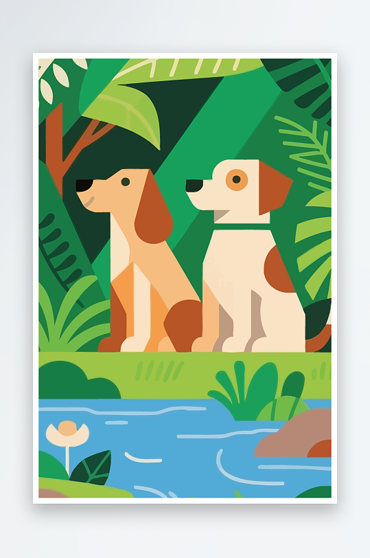 卡通狗绿植矢量插画-众图网