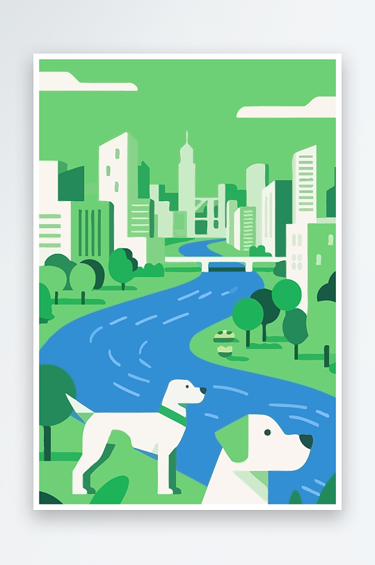 卡通狗绿植矢量插画-众图网