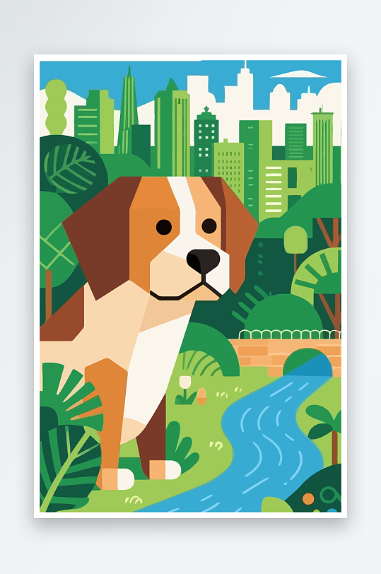 卡通狗绿植矢量插画元素-众图网