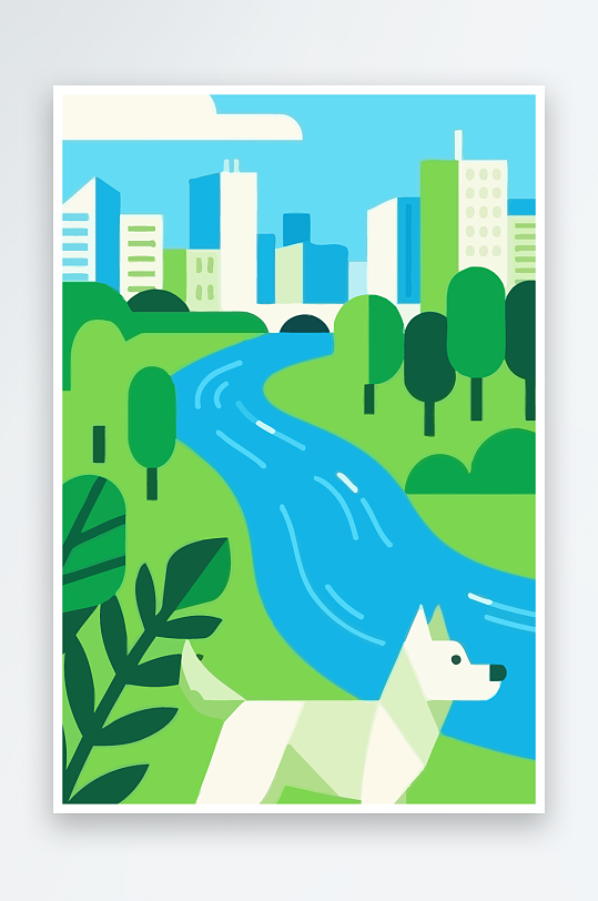 卡通狗绿植矢量插画元素-众图网