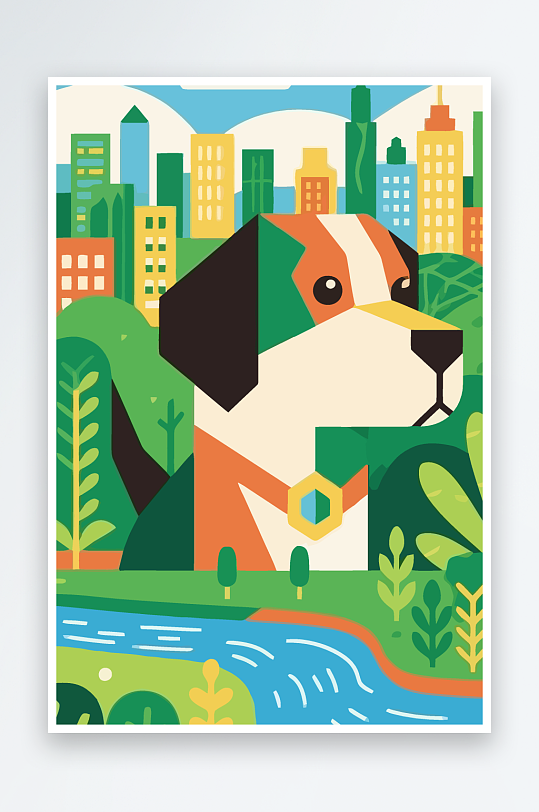 卡通狗绿植矢量插画元素-众图网