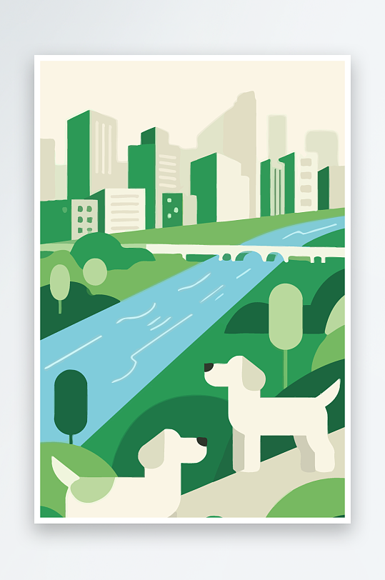 卡通狗绿植矢量插画元素-众图网