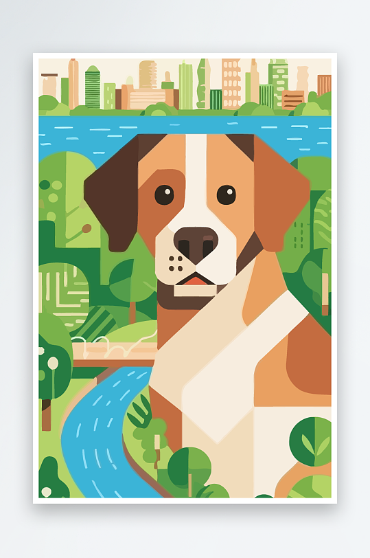 卡通狗绿植矢量插画元素-众图网