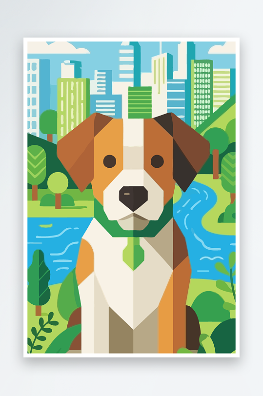 卡通狗绿植矢量插画元素-众图网