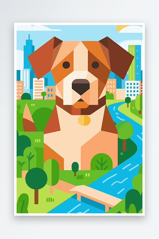 卡通狗绿植矢量插画元素-众图网