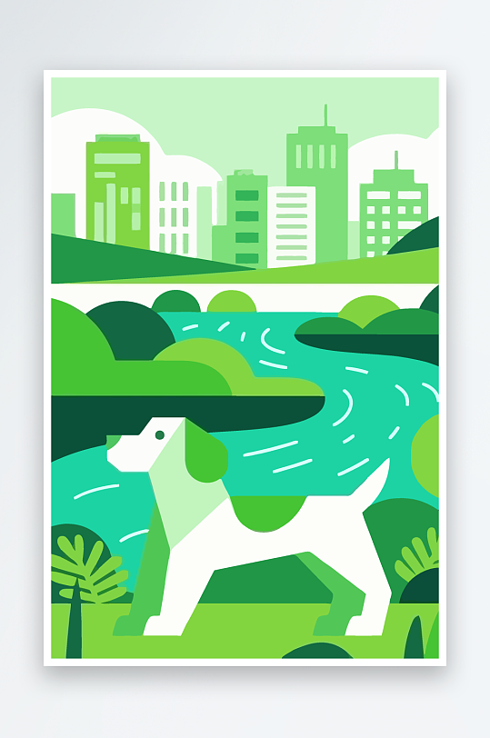 卡通狗绿植矢量插画元素-众图网