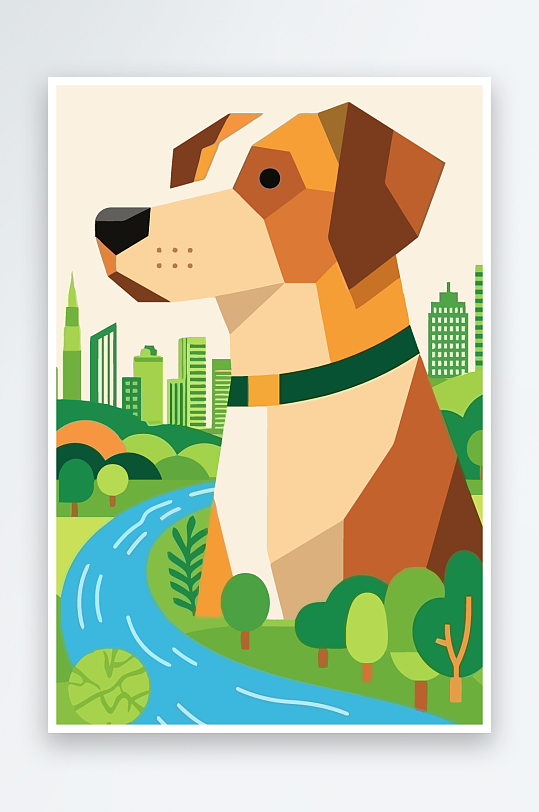 卡通狗绿植矢量插画元素-众图网