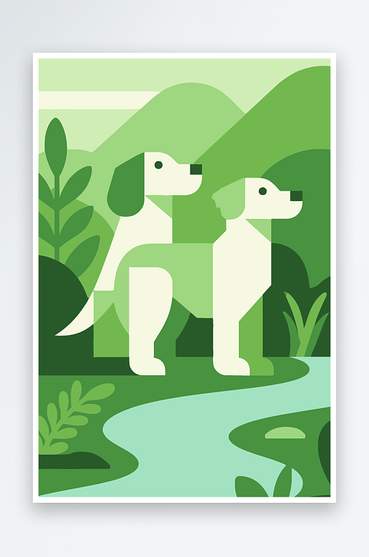 卡通狗绿植矢量插画-众图网